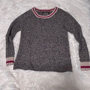 Roots Grey Heather Crewneck Sweater with Pink Trim